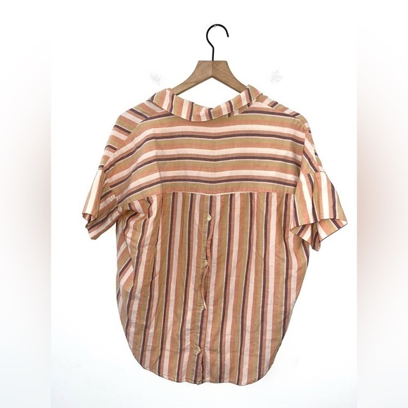 MADEWELL Courier Button-Back Short Sleeve Shirt in Rainbow Stripe Size XS - Picture 8 of 8